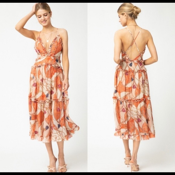 The RACHEL Ruffle Paisley MIDI Dress - Picture 2 of 6